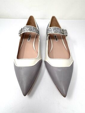 MIU MIU ecru, light grey, silver metallic glitter shoes, Italy, size 40, NWOT